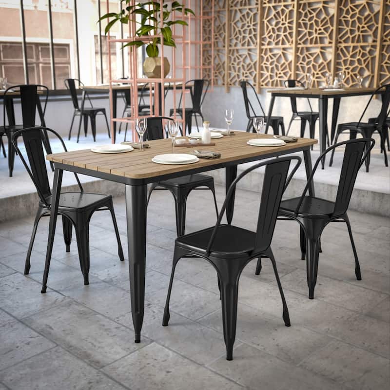 30x60 Commercial Poly Resin Restaurant Table with Umbrella Hole - 30"W x 60"D x 30"H