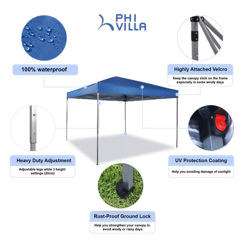 PHI VILLA 10 x 10ft Portable Pop Up Canopy Event & Party Tent, 100 Sq