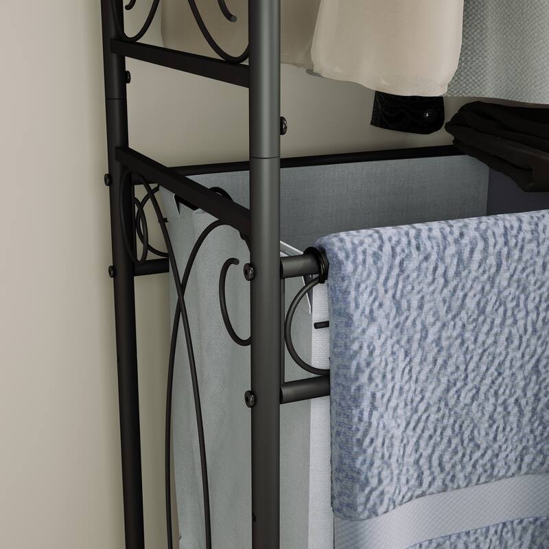 Multi-Functional Laundry Hamper Organizer with Hanging Rail and Storage Shelf - Rolling Laundry Cart with Wheels