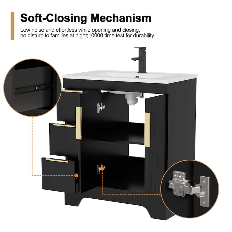 Vertical Stripes Bathroom Vanity Set with Sink Top & Faucet