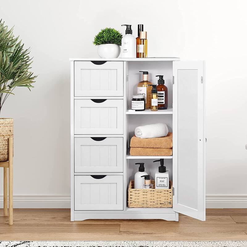 4 Drawers Bathroom Storage Cabinet, White - White