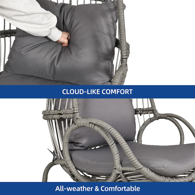 Moasis Outdoor Small Egg Chair Patio Wicker Basket Chair with Ottoman,Rocking Egg Chair,Swivel Egg Chair