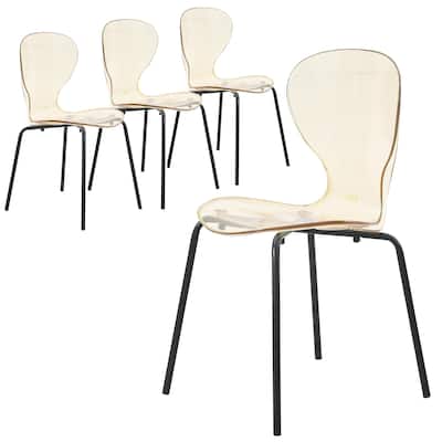 Stackable Plastic Dining Chair Set of 4 Transparent Modern Accent Side Chair for Indoor and Outdoor