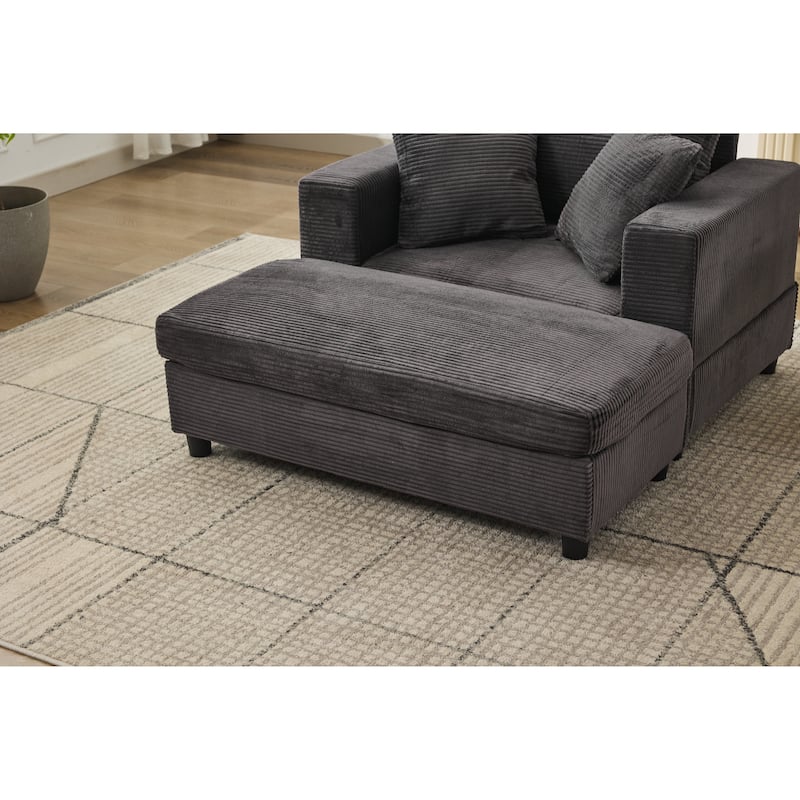 Chaise Lounge Chair with Removable Ottoman, Modern Accent Armchair Corduroy Sleeper Sofa Chair with Pillows for Living Room