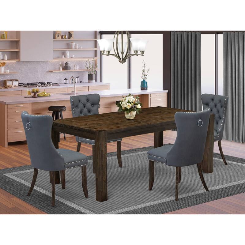 East West Furniture Kitchen Table Set - A Rustic Wood Dining Table and Upholstered Chairs, Distressed Jacobean(Pieces Options) - LMDA5-07-T13