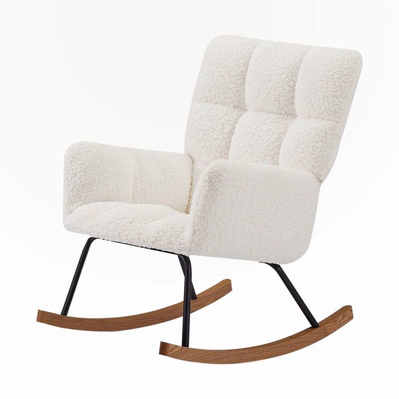 Upholstered Rocking Chair with High Backrest