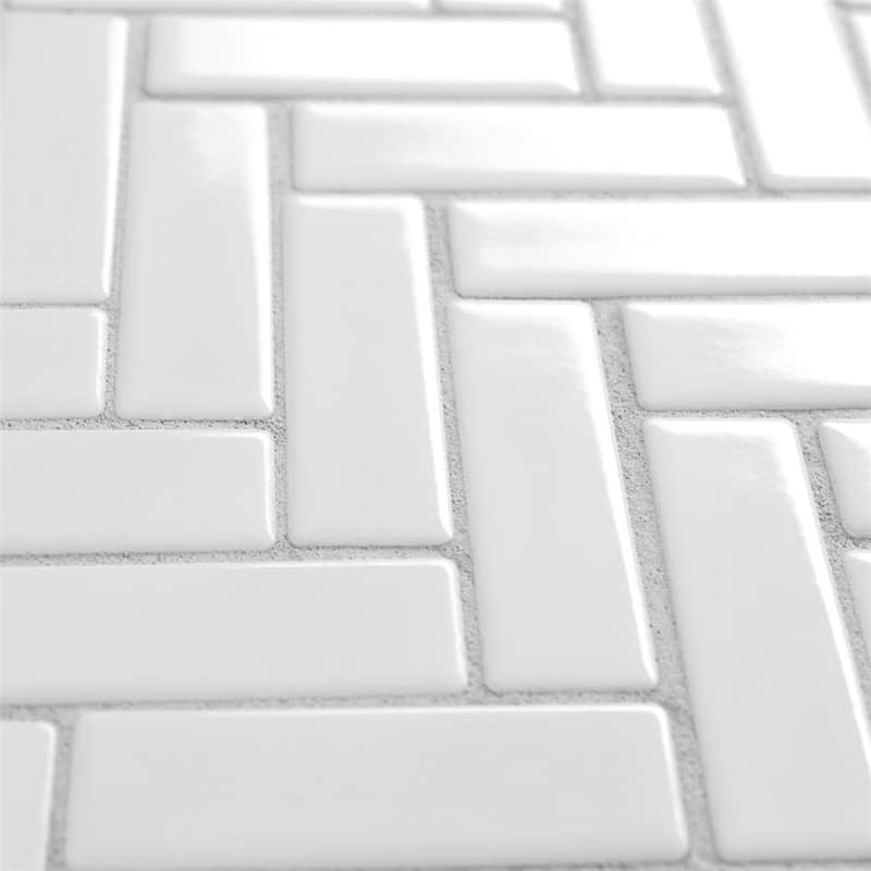 Merola Tile Metro Brick Herringbone Glossy White 10-5/8" x 12-1/2" Porcelain Mosaic Tile