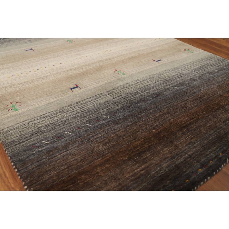 Hand Knotted Oriental 100% Wool Carpet Tribal Stripe Brown Gabbeh Area Rug - 5' 10'' X 4' 0''