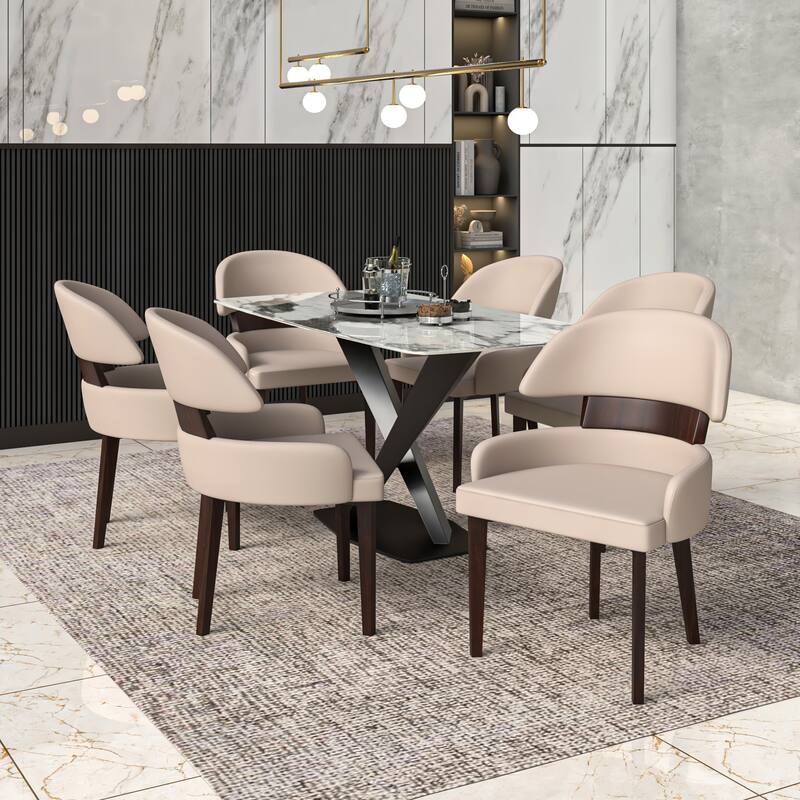 Leather Dining Chair with a Curved Back in Rubberwood Ethos Series by LeisureMod