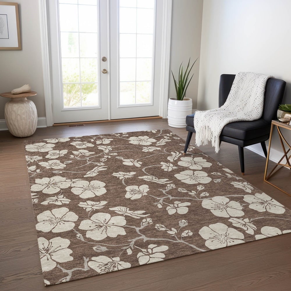 Machine Washable Indoor/ Outdoor Calm Floral Chantille Rug