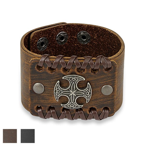 Round Celtic Cross Center Adjustable Leather Bracelet (Sold Ind.)