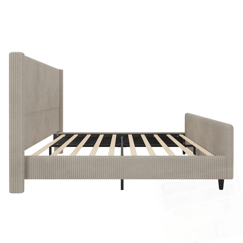 50.7'' High Headboard Corduroy Upholstered Bed Frame