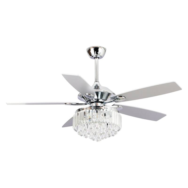 Modern 52-inch Wood 5-Blade Crystal LED Ceiling Fan with Remote - 52-in