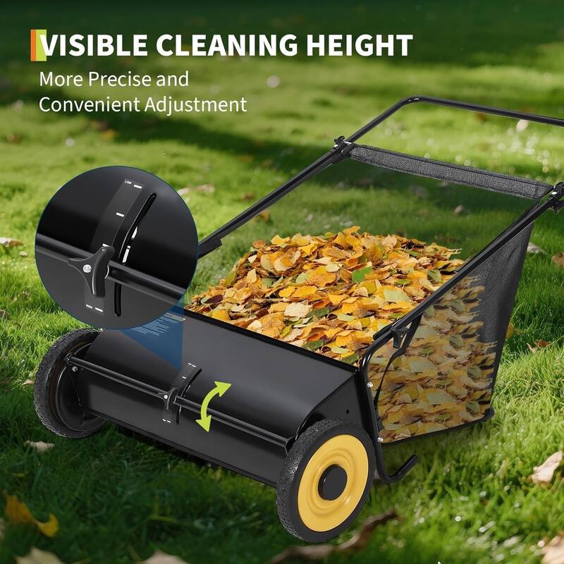 26 in Push Lawn Sweeper for All Terrains 7 cu. ft. Collection Bag 4 Brushes and Adjustable Height