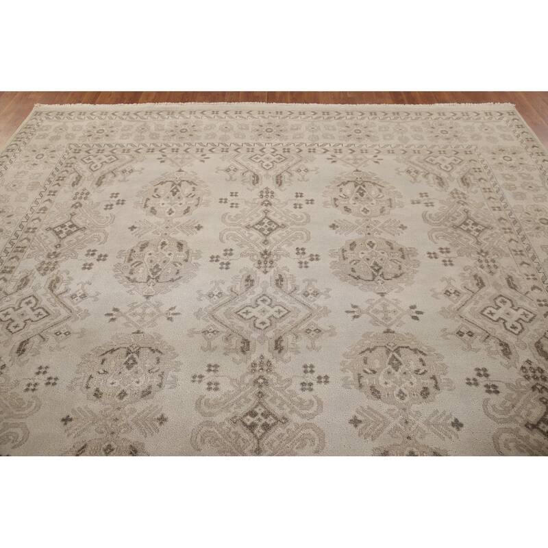 Geometric Oushak Oriental Area Rug Handmade Wool Carpet - 8'10"x 11'11"