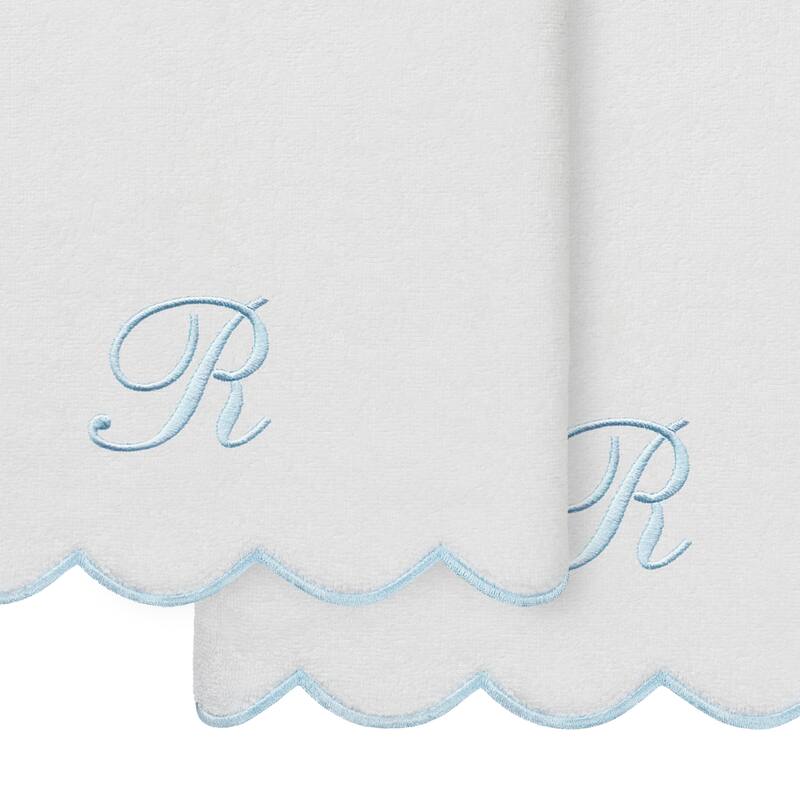 Authentic Hotel and Spa 100% Turkish Cotton Blue ADORNIA Scallop Personalized 2 Piece Bath Towel Set - 2 Bath Towels