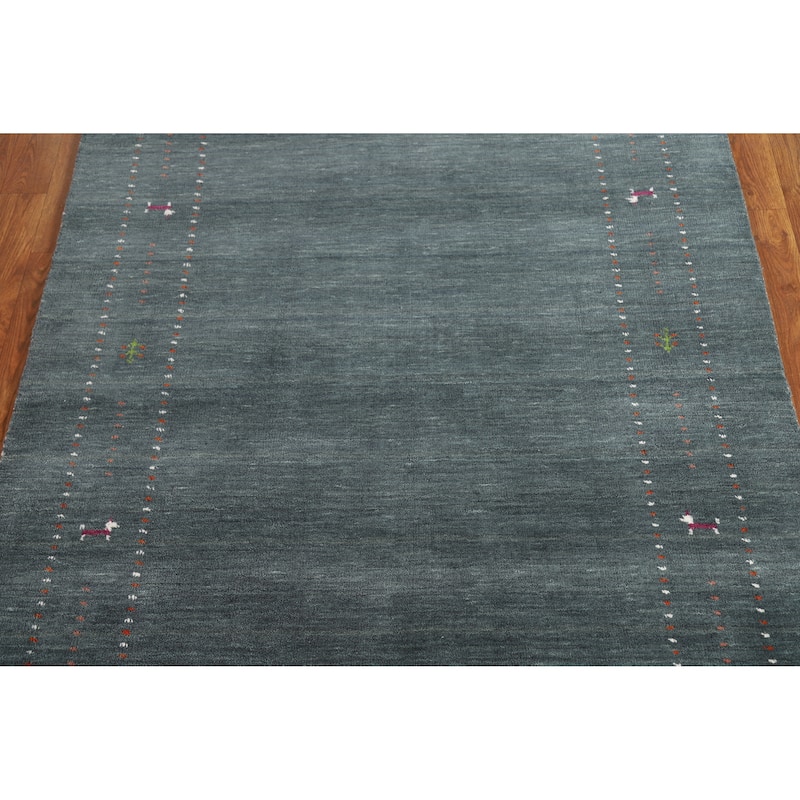 Hand Knotted Oriental 100% Wool Carpet Tribal Tribal Greys & Charcoal Gabbeh Area Rug - 5' 9'' X 4' 0''