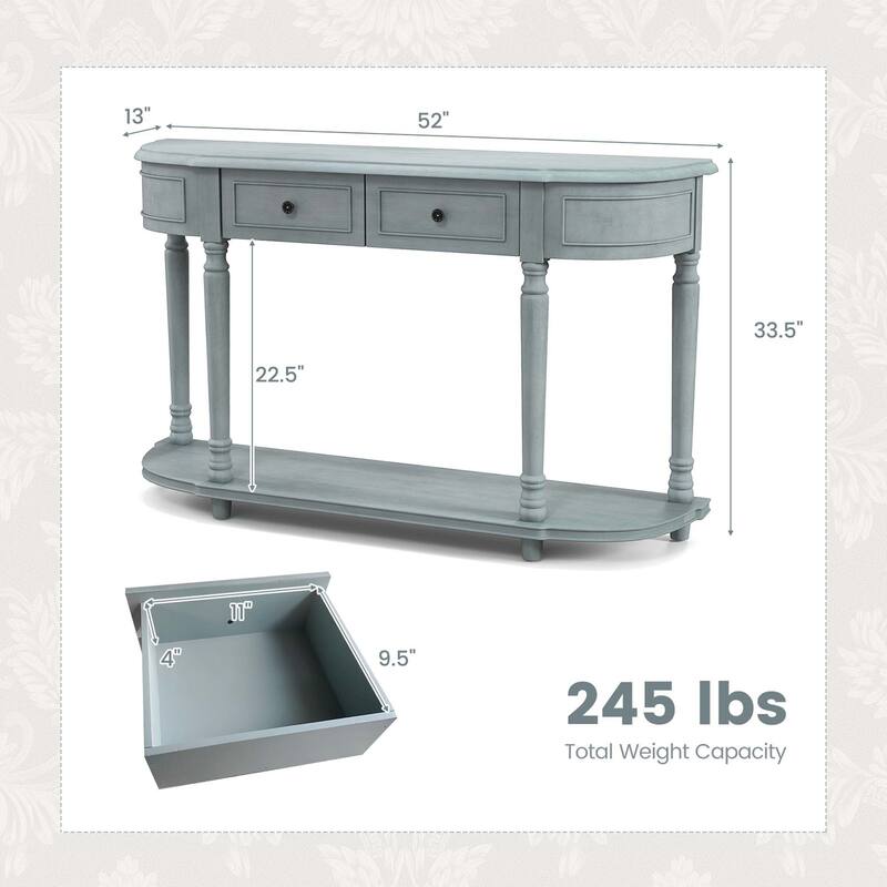 Costway 52'' Long Sofa Table with 2 Drawers & Open Shelf Retro Console - See Details