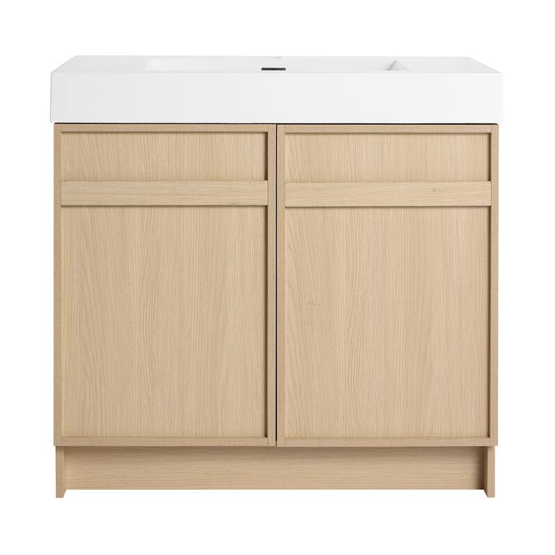 Bathroom Vanity with Resin Sink, Soft-Close Door Hinges, Adjustable Shelf, Scratch & Water-Resistant Melamine