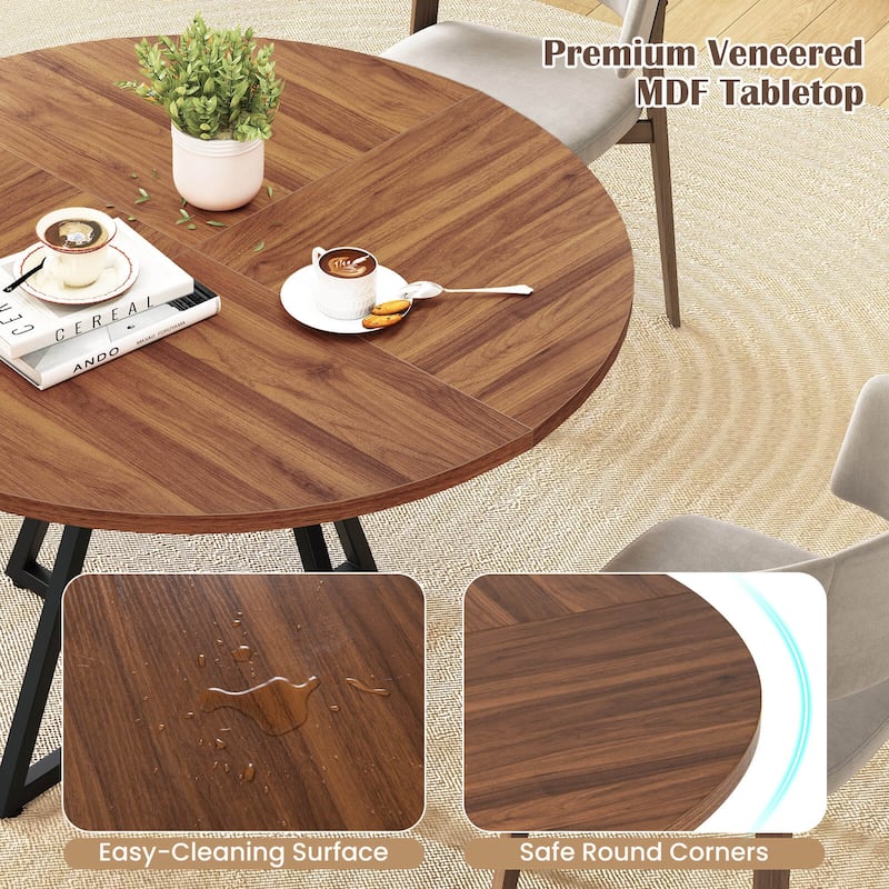 Costway 47” Round Dining Table for 4 with Storage Shelf, Wooden - Brown+Black - See Details