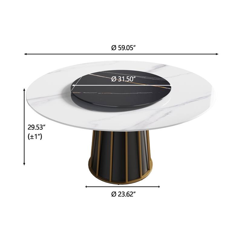Round Metal Pedestal Dining Table Round Sintered Stone Table with Lazy Susan