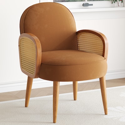 Mid Century Accent Chair with Rattan Armrests and Wooden Legs - 28.35" * 25.20" * 32.68"