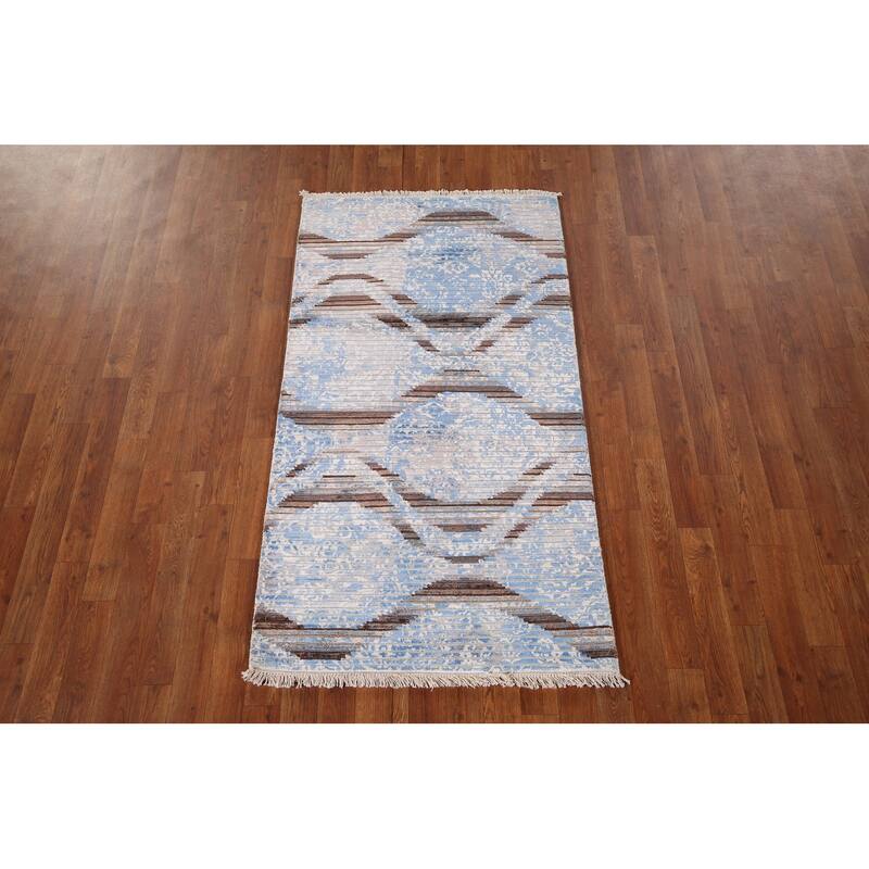Striped Modern Abstract Accent Rug Hand-Knotted Wool Carpet - 2'9" x 5'0"