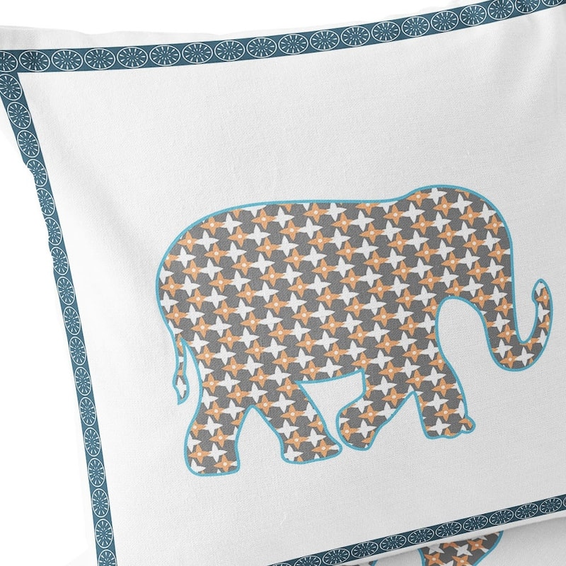 HomeRoots Set of Two 16" X 16" Gold and White Elephant Blown Seam Animal Print Indoor Outdoor Throw Pillow