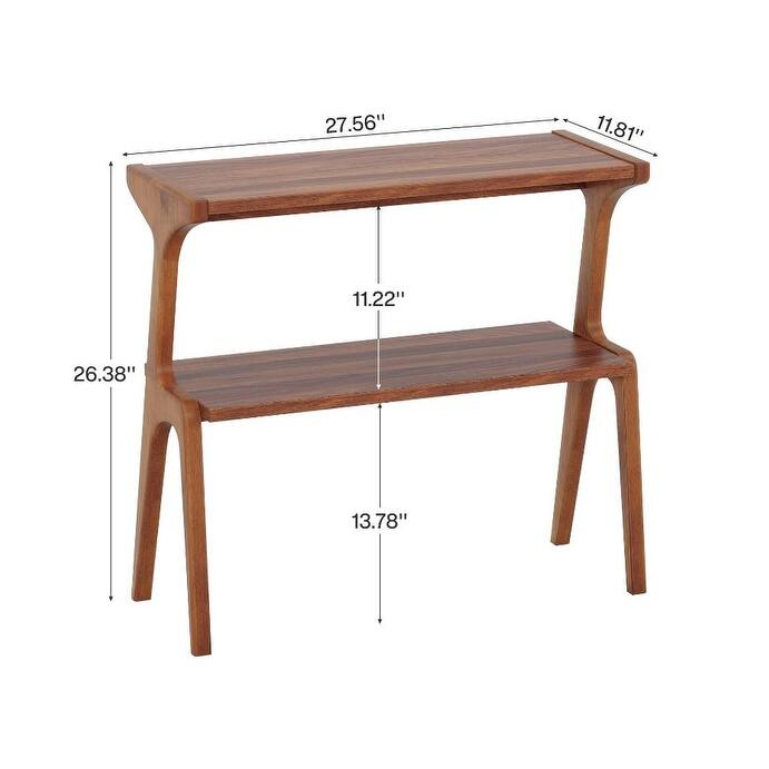 Modern 27.56" Solid Wood End Table - Narrow Side Table with 2-Tier Storage Shelf, Stylish Nightstand & Couch Side Table