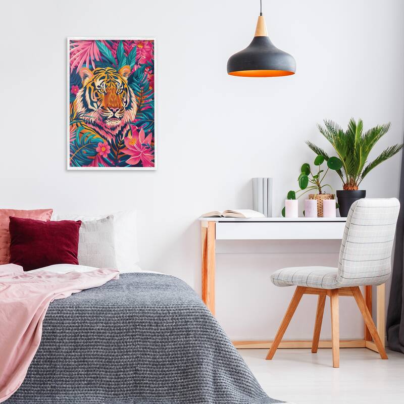 Stupell Tropical Tiger Among Leaves Framed Giclee Art Design By LSR Design Studio