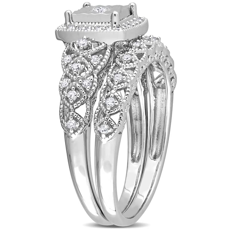 Miadora 1/3ct TDW Diamond Cushion Halo Bridal Ring Set in Sterling Silver
