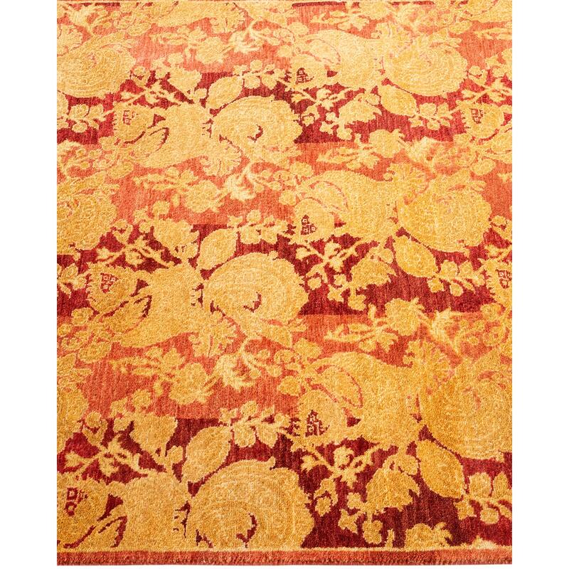 Overton Handknotted Wool Traditional Abstract Pink Runner