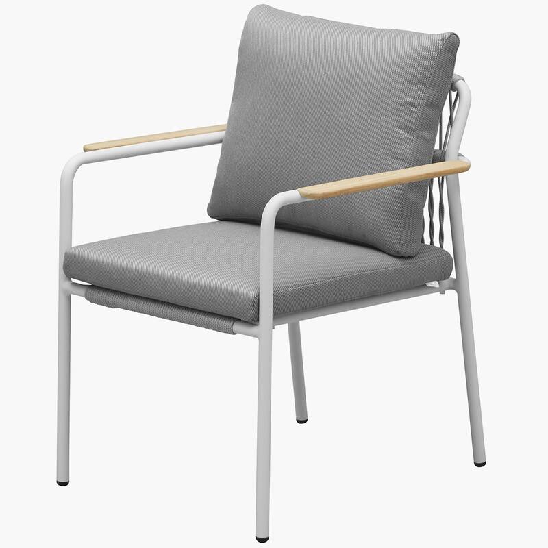 HIGOLD Patio 9-Piece Outdoor Dining Set, Aluminum Frame and Teak Armrest Cushioned Chairs