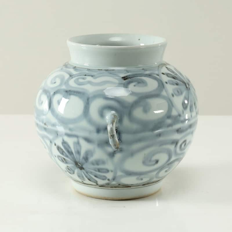 Approx.8 Inches Subtle Blue and White Vase with Two Handles