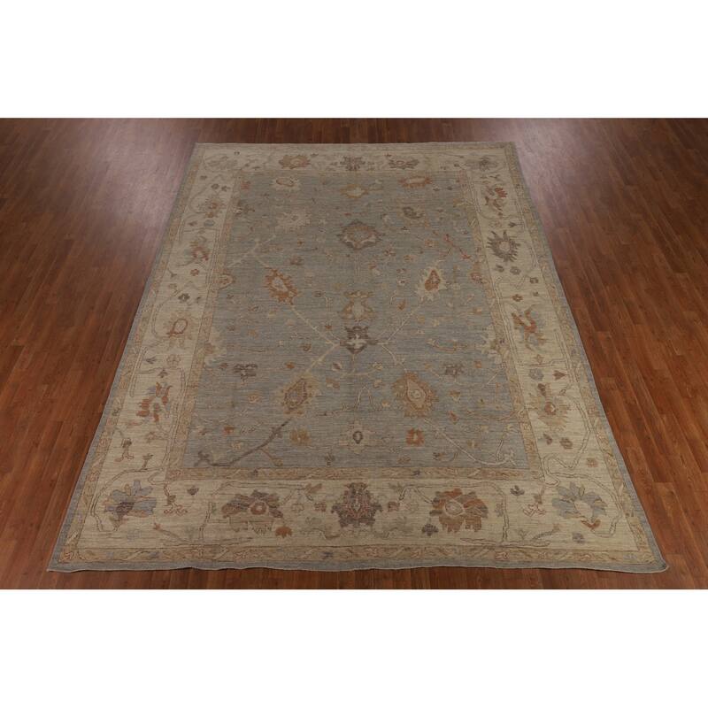 Vegetable Dye Oushak Turkish Rug Hand-Knotted Oriental Wool Carpet - 9'2"x 11'8"