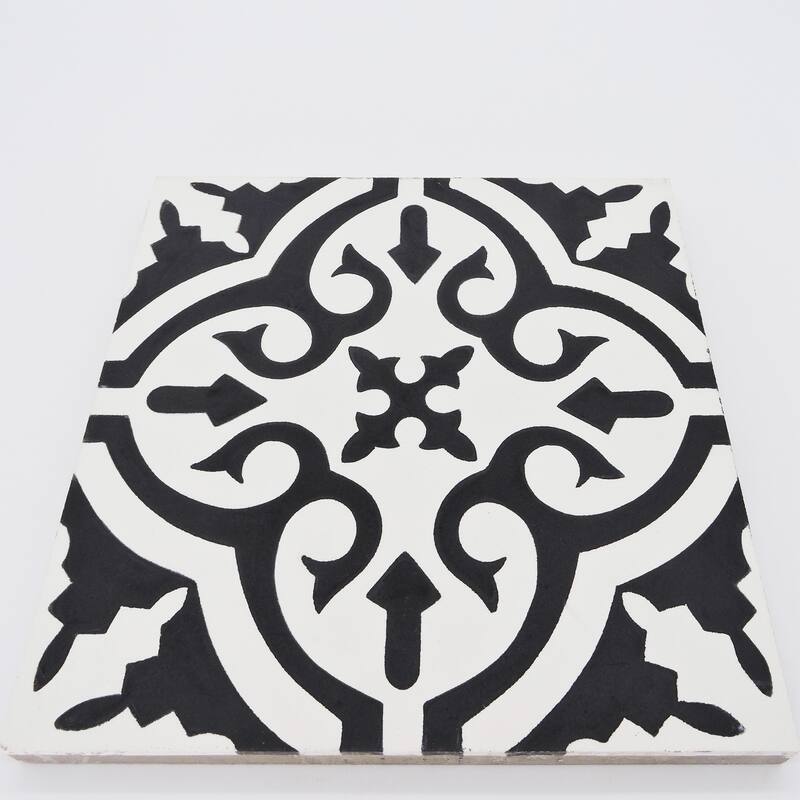 Argana Handmade Cement Tile, 8x8, White/Black ( Morocco)