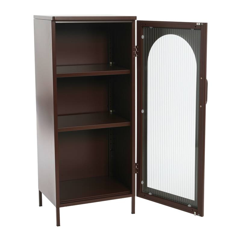 Solstice Metal Accent Cabinet with 2 Adjustable Storage Shelves and Arched Glass Door