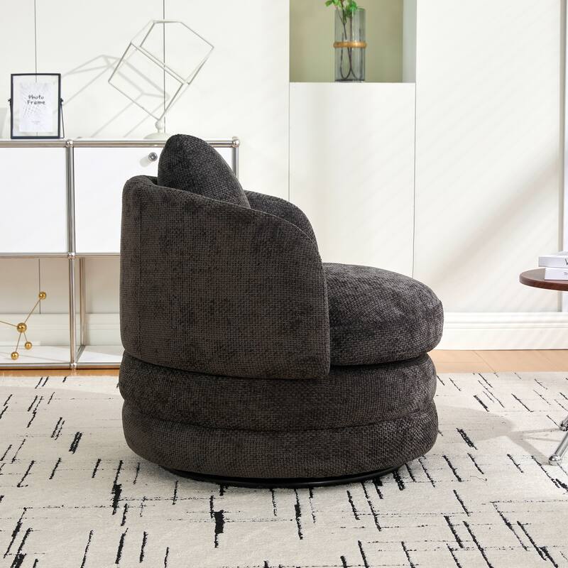 30"W Modern Round 360°Swivel Barrel Accent Chair with Pillow, Chenille Upholstered Comfy Barrel Armchair, Single Sofa Chair