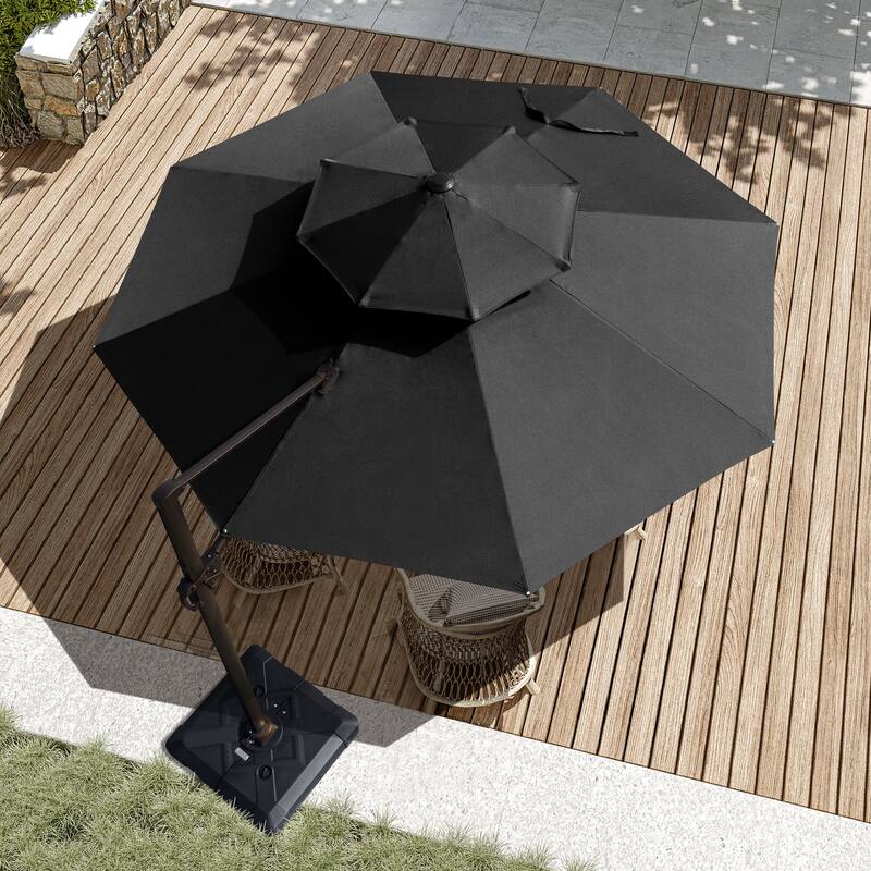 VredHom Luxury Double Top Patio Offset Cantilever Umbrella with Cross Stand