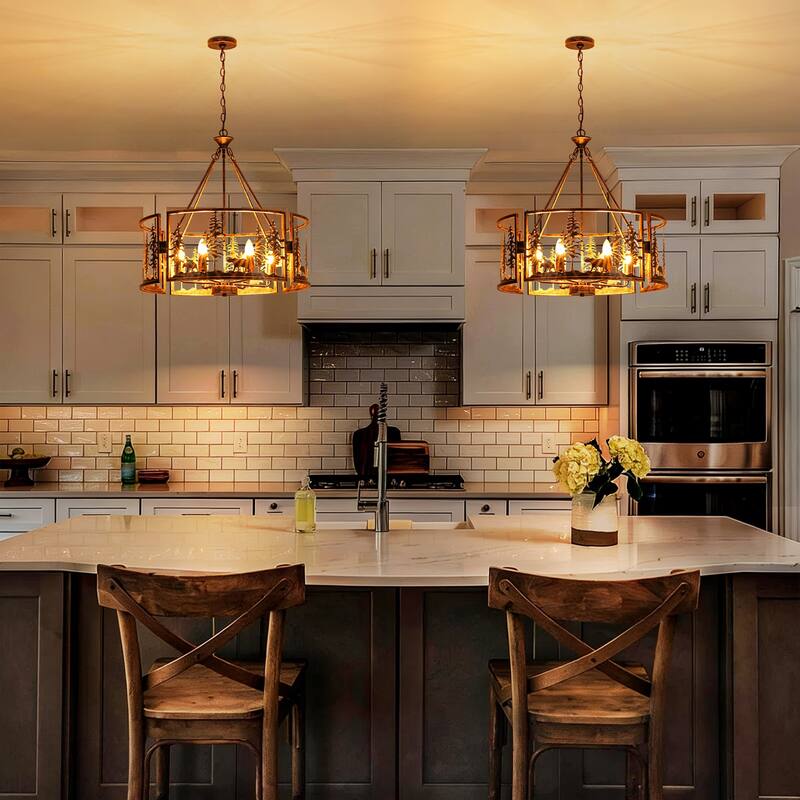 6-Light Black & Gold Iron Chandelier with Adjustable Chain for Rustic Lodge Spaces - 26 in. W x 26.4 in. H