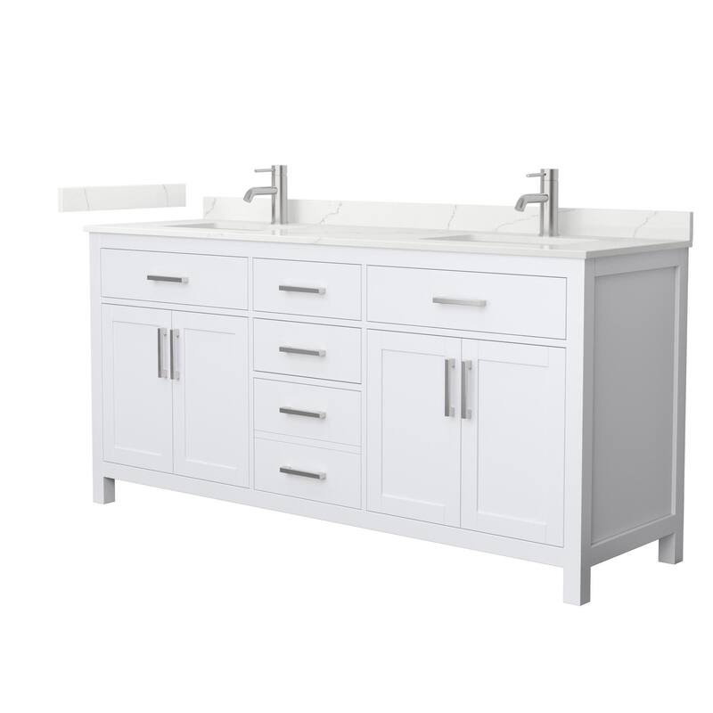 Wyndham Collection WCG2424-72D-QTZ-UNSMXX Beckett 72" Free Standing - White / Giotto Quartz Top / Brushed Nickel