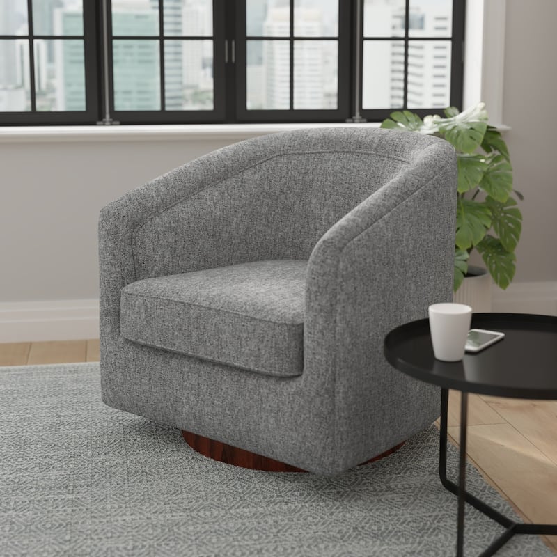 Barrel Accent Chair with 360° Swivel Vinyl Wrapped Base