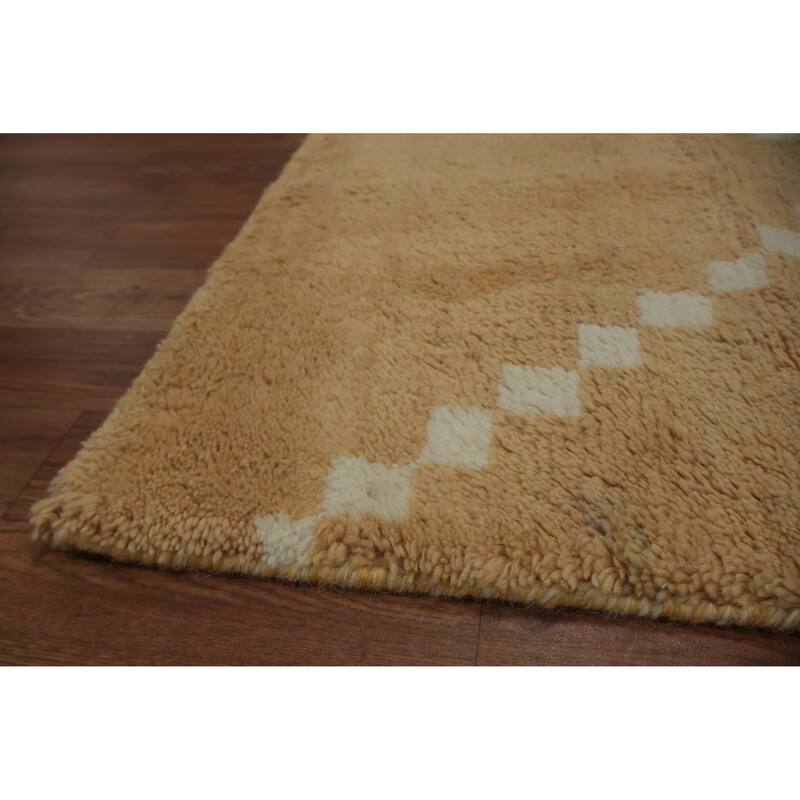 Hand Knotted Oriental 100% Wool Carpet Modern Geometric Yellow & Gold Moroccan Area Rug - 12' 1'' X 9' 1''