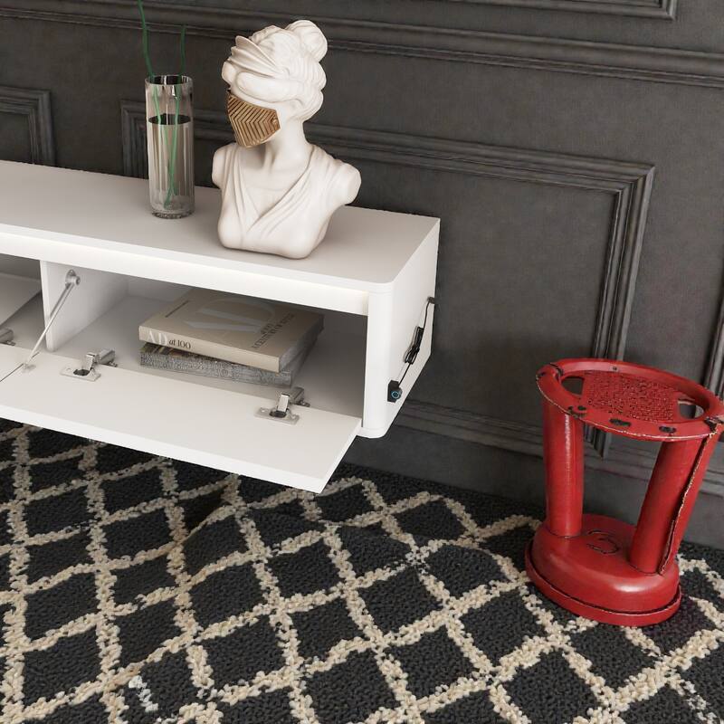 68.9" Floating TV Stand with LED Lights and Power Outlet, Wall Mounted High Gloss Media Console Shelf for Living Room