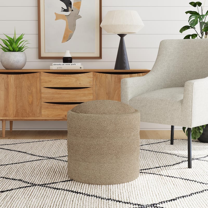 HomePop Storage Round Ottoman - Brown Boucle