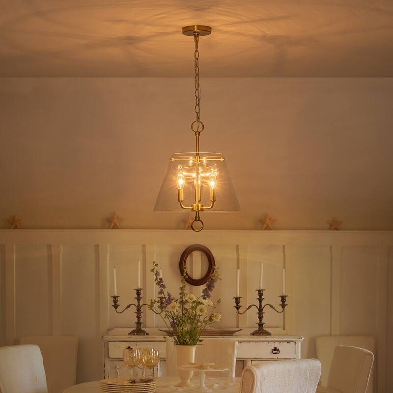 14.21" 3-Light Modern Gold Pendant Chandelier with Clear Glass Shades - Dia.14-in