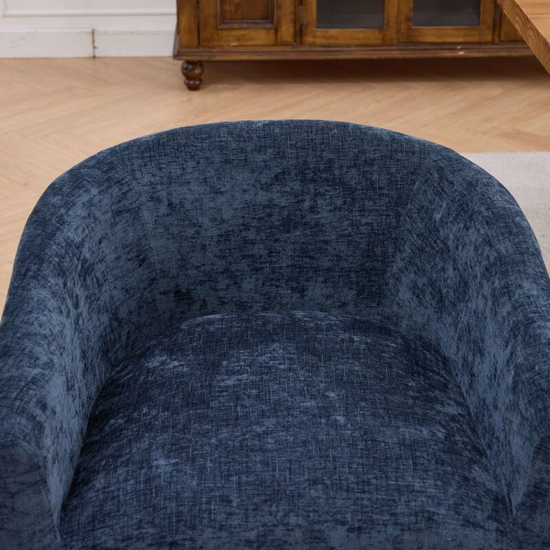 Mid Century Modern Upholstered Barrel Dining Chairs with Arms, Farmhouse Linen Kitchen Chairs with Natural Hardwood Frame