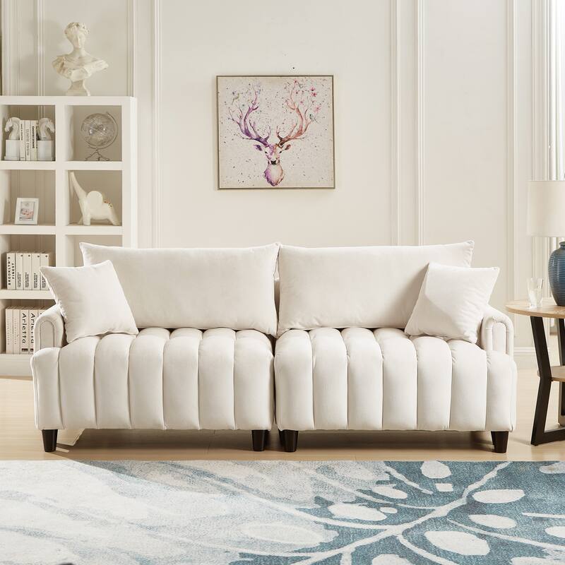 Futon Couch Sofa Bed with Pillows, Convertible Sleeper Sofa with Adjustable Backrest, Loveseat Sleeper Daybed - Beige