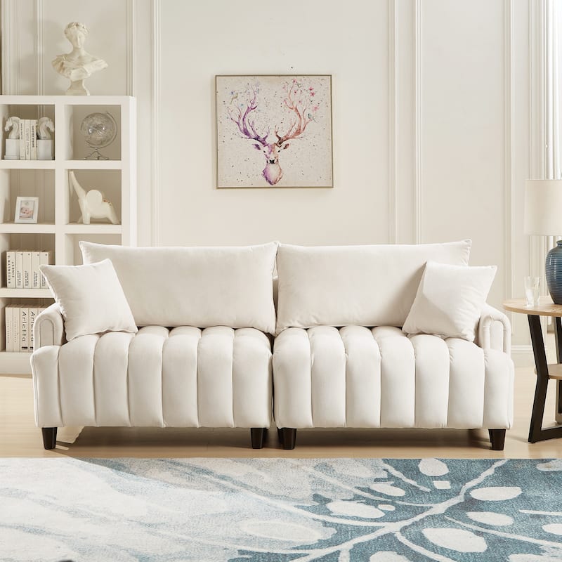 Futon Loveseat Couch Convertible into Sleeper Sofa Bed with Hidden Storage and Adjustable Backrest, Modern Loveseat Sleeper - Beige
