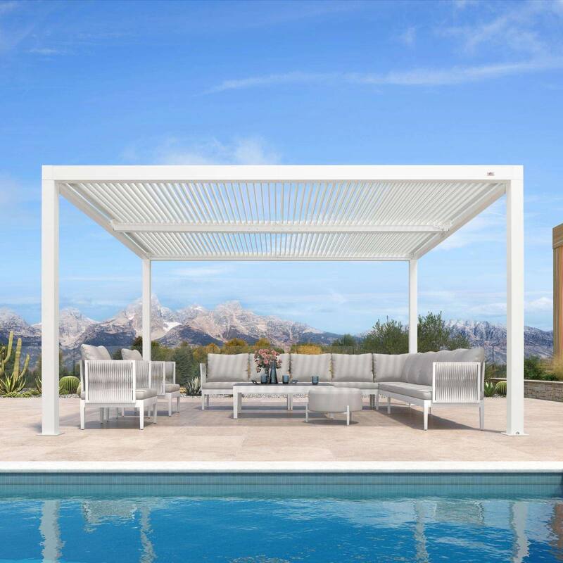 PURPLE LEAF Louvered Pergola Modern White Pergola with Adjustable Roof for Deck Backyard Garden - 12' x 14' - White